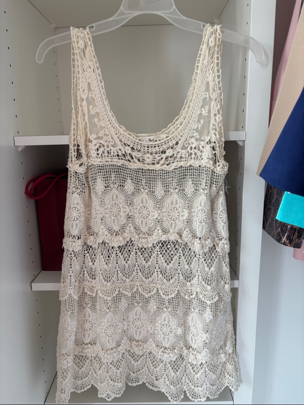 Crochet Lace Tank Tunic in Cream